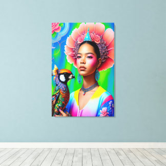 Floral princess with a bird canvas print