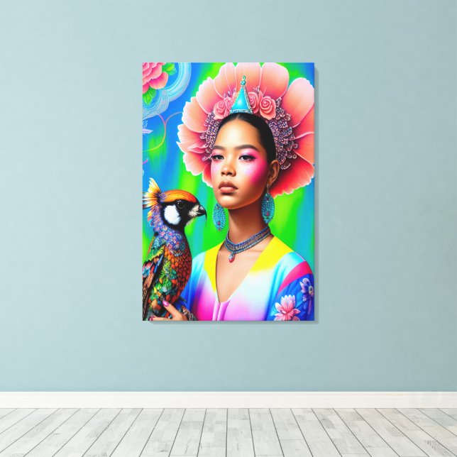 Floral princess with a bird canvas print (Insitu(Wood Floor))