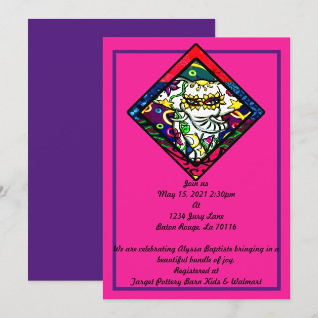 Floral Print Carnival Elephant Invitation (Front/Back)