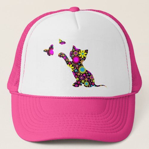 Floral Print Cat Trucker Hat