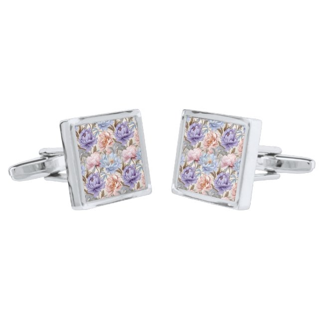 Floral Print Cufflinks  (Angled)
