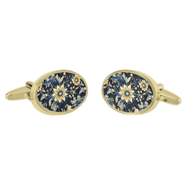 Floral Print Cufflinks  (Angled)