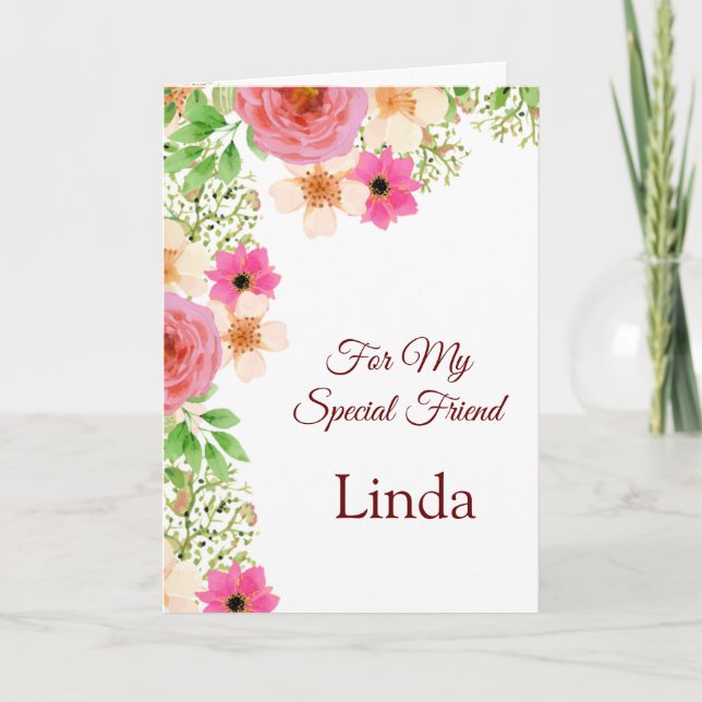 Floral Print Custom Name Birthday Card (Front)