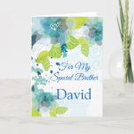 Floral Print Custom Name Birthday Card-Brother Car Card<br><div class="desc">Imagine this fresh floral watercolor-look printed birthday card being opened by your special brother with his custom name on it. Hues of Blues & Greens on a crisp White background. Greeting printed inside. Customize her name chosen by menu at right, click on "David" and change text to what you need....</div>