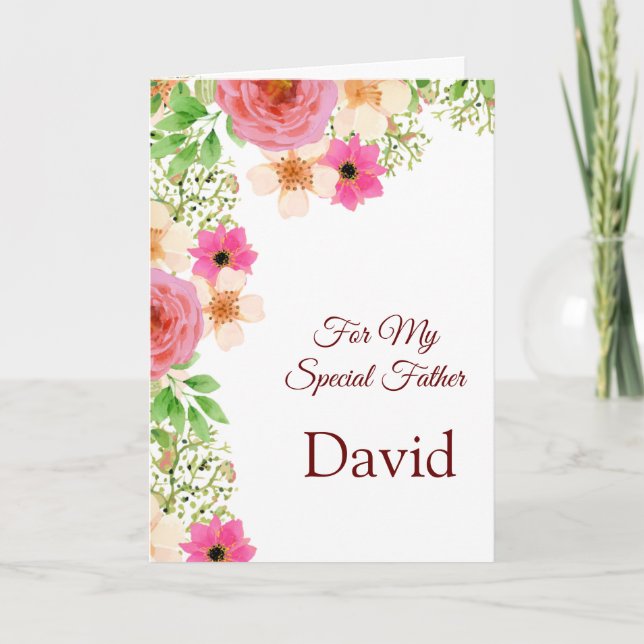 Floral Print Custom Name Birthday Card-Father Card (Front)