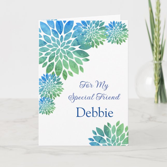 Floral Print Custom Name Birthday Card-Friend Card (Front)