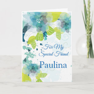 Floral Print Custom Name Birthday Card-Friend Card