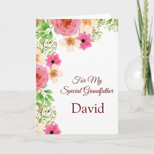 Floral Print Custom Name Birthday Card_Grandfather Card