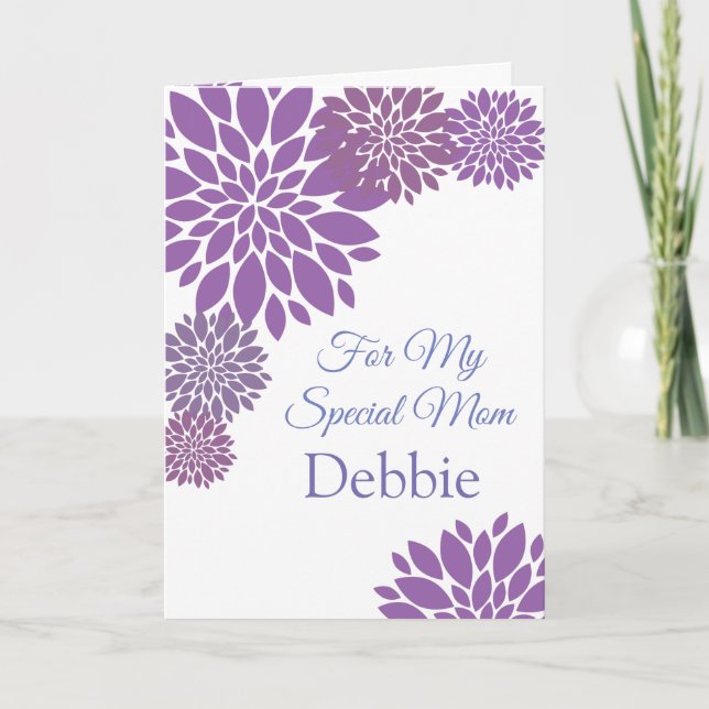 Floral Print Custom Name Birthday Card-Mom Card (Front)