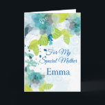 Floral Print Custom Name Birthday Card-Mother Card<br><div class="desc">Imagine this fresh floral watercolor-look printed birthday card being opened by your special mother with her custom name on it. Hues of Blues & Greens on a crisp White background. Greeting printed inside. Customize her name by choosing menu at right, click on the sample name and change the text to...</div>
