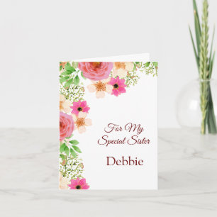 Floral Print Custom Name Birthday Card-Sister Card