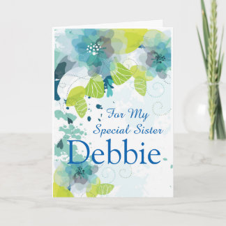 Floral Print Custom Name Birthday Card-Sister Card