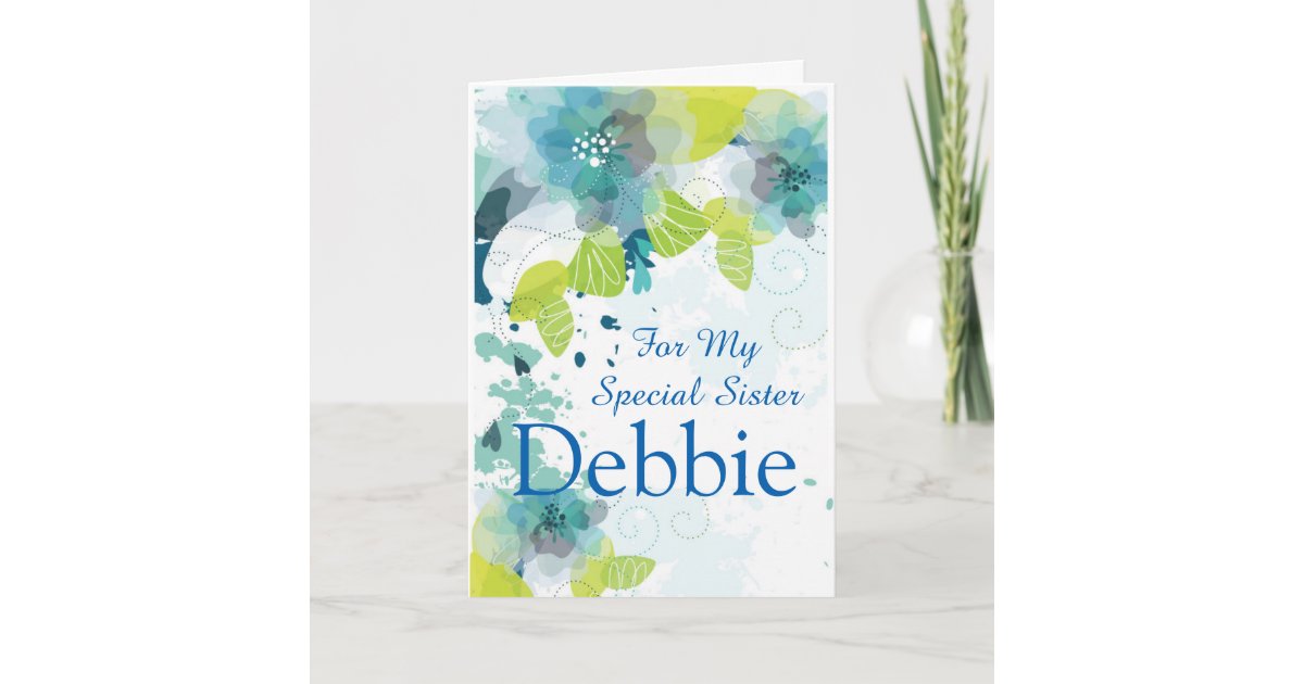 floral print custom name birthday card sister card