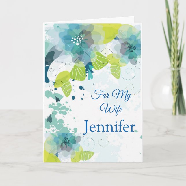 Floral Print Custom Name Birthday Card-Wife Card (Front)