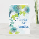 Floral Print Custom Name Birthday Card-Wife Card<br><div class="desc">Imagine this fresh floral watercolor-look printed birthday card being opened by your special someone with her custom name on it. Hues of Blues & Greens on a crisp White background. Greeting printed inside wishing her a happy birthday.  
Customize further and change the sample name to what you need.</div>