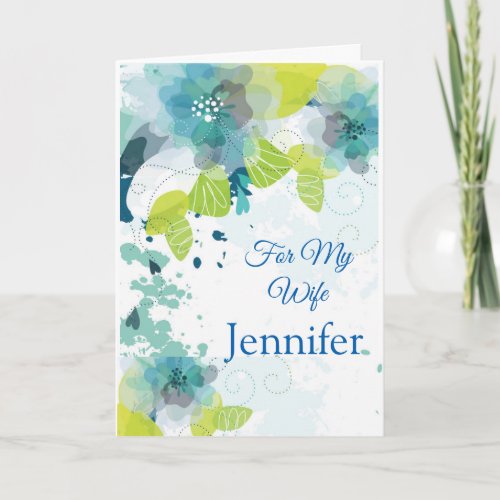 Floral Print Custom Name Birthday Card_Wife Card