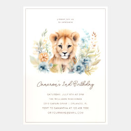 Floral Print Lion Cub Safari Birthday Invitation