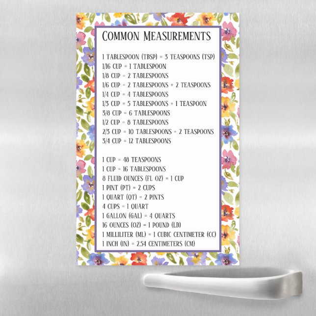 Floral print Measurements conversion chart   Magnetic Dry Erase Sheet (In Situ)