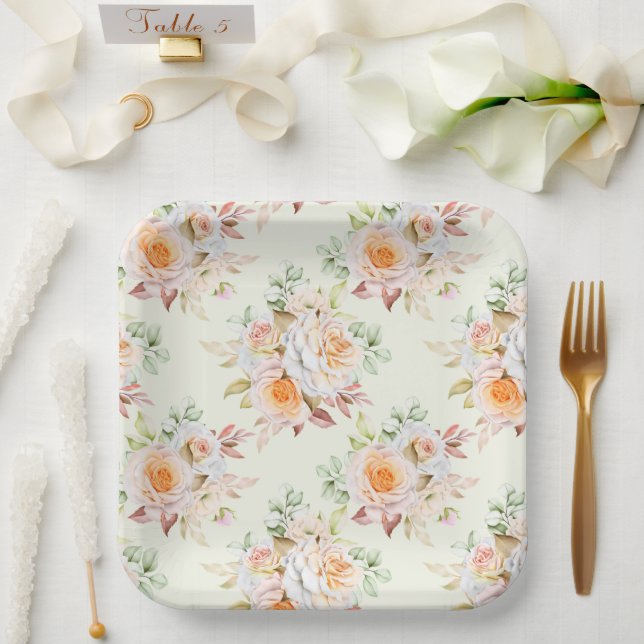 Floral Print  Paper Plates (Wedding)