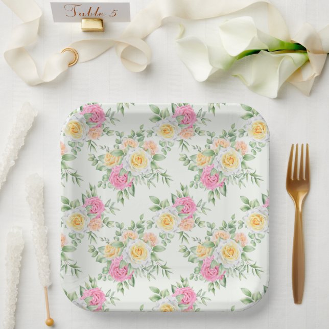 Floral Print  Paper Plates (Wedding)