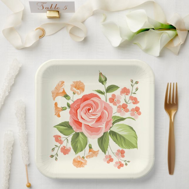 Floral Print  Paper Plates (Wedding)
