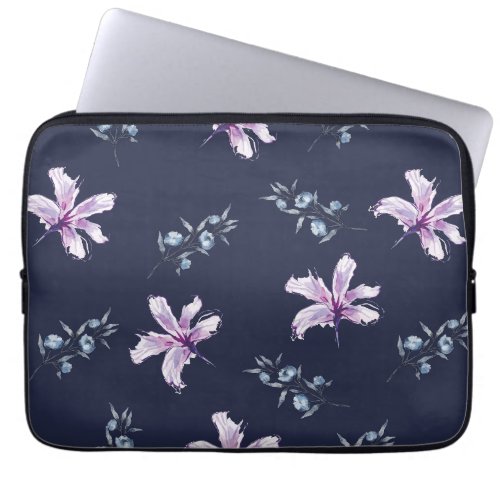 floral print pattern seamless on blue background w laptop sleeve