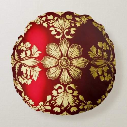 floral print tiled motif ruby shiny vintage round pillow