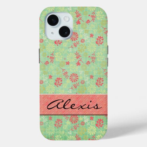 Floral Print With Name iPhone 15 Case