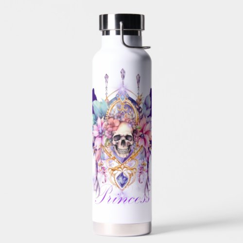 Floral print with skull Princess gothic Water Bottle