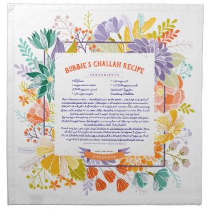 Floral Print Your Own Recipe Challah Dough Cover. Cloth Napkin