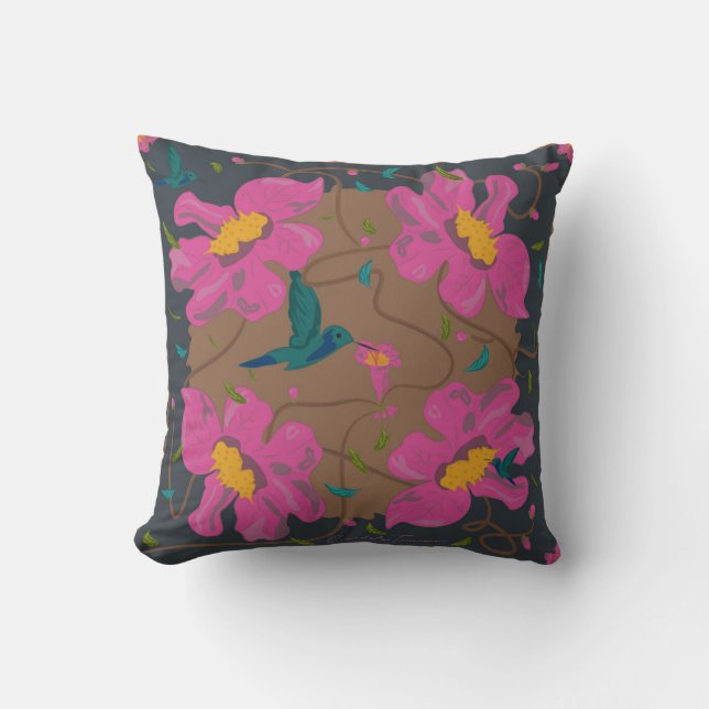 Floral printing of poui in spring throw pillow (Front)