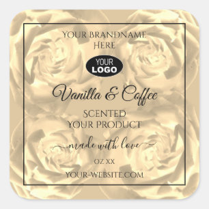 Floral Product Label Beige Roses Cream Colors Logo