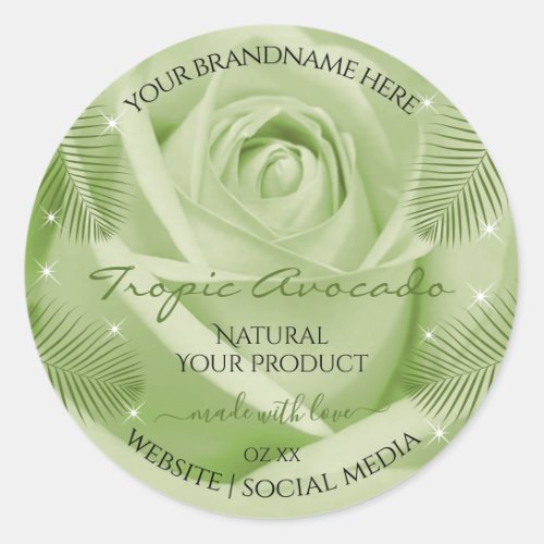 Floral Product Label Green Rose Flower Palm Leaves