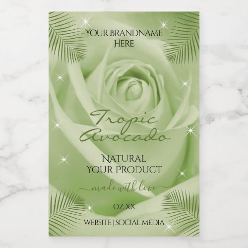 Floral Product Label Green Rose Flower Palm Leaves