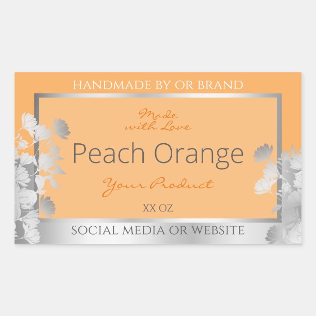 Floral Product Label Peach Light Orange and Silver (Front)