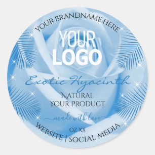 Floral Product Labels Blue Rose Palm Leaves Logo