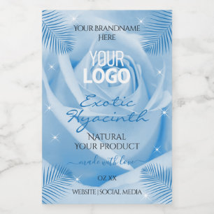 Floral Product Labels Blue Rose Palm Leaves Logo