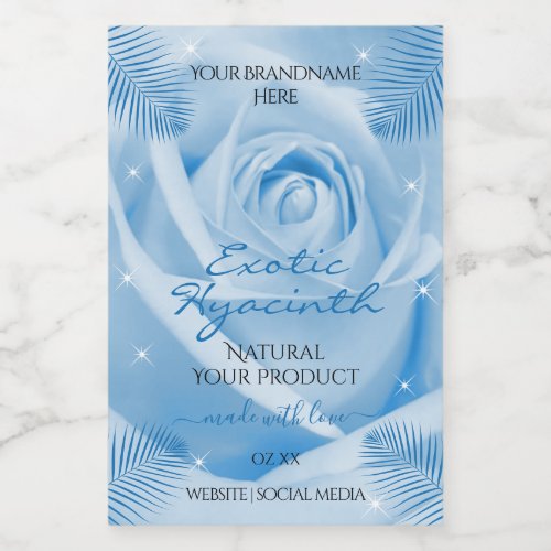 Floral Product Labels Blue Rose with Palm Leaves