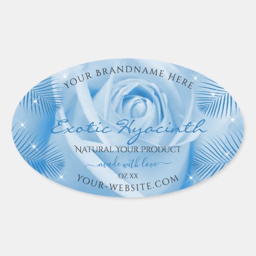Floral Product Labels Blue Rose with Palm Leaves