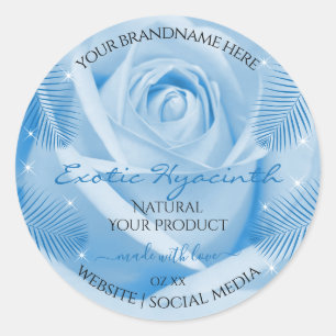 Floral Product Labels Blue Rose with Palm Leaves
