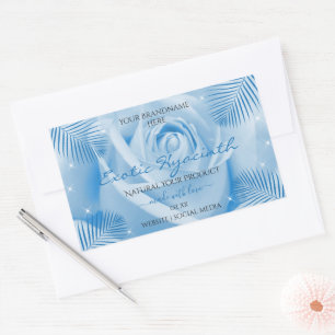 Floral Product Labels Blue Rose with Palm Leaves