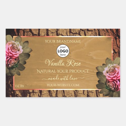 Floral Product Labels Brown Wood Tree Bark Logo