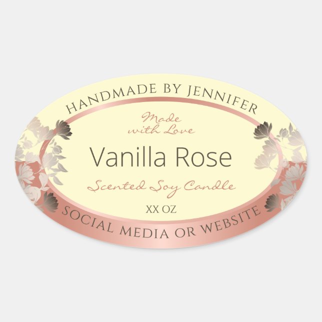 Floral Product Labels Cream and Rose Gold Frame (Front)