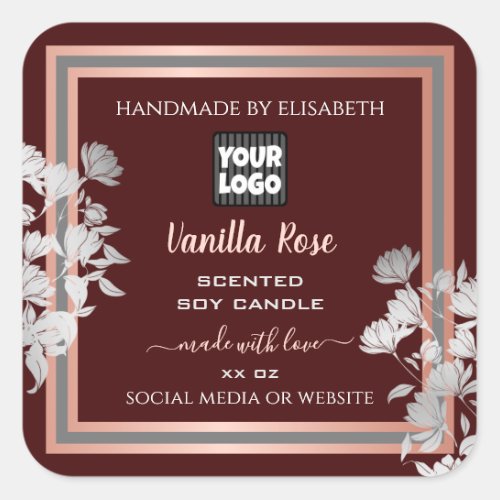 Floral Product Labels Customized Burgundy and Logo