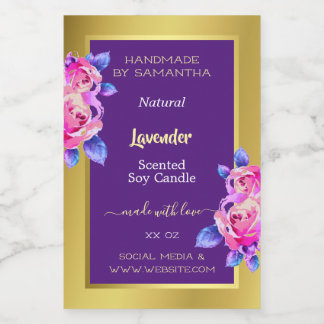 Floral Product Labels Gold Purple Candles Beauty &