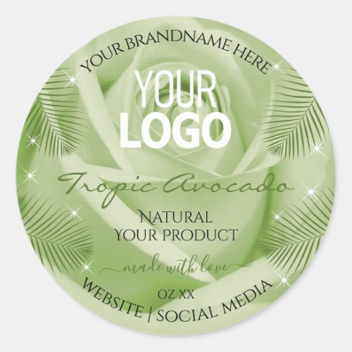 Floral Product Labels Green Rose Palm Leaves Logo
