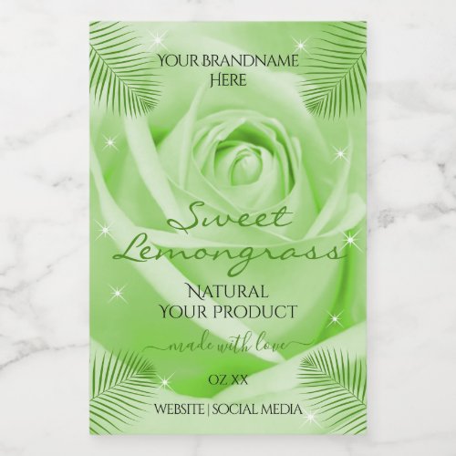 Floral Product Labels Green Rose with Palm Leaves