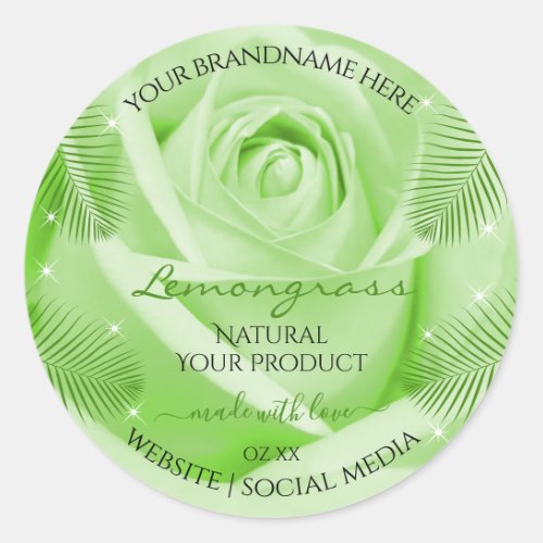 Floral Product Labels Green Rose with Palm Leaves