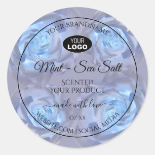 Floral Product Labels Light Blue Roses with Logo