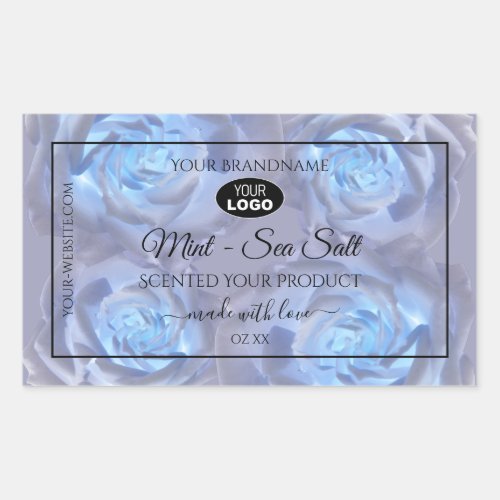 Floral Product Labels Light Blue Roses with Logo